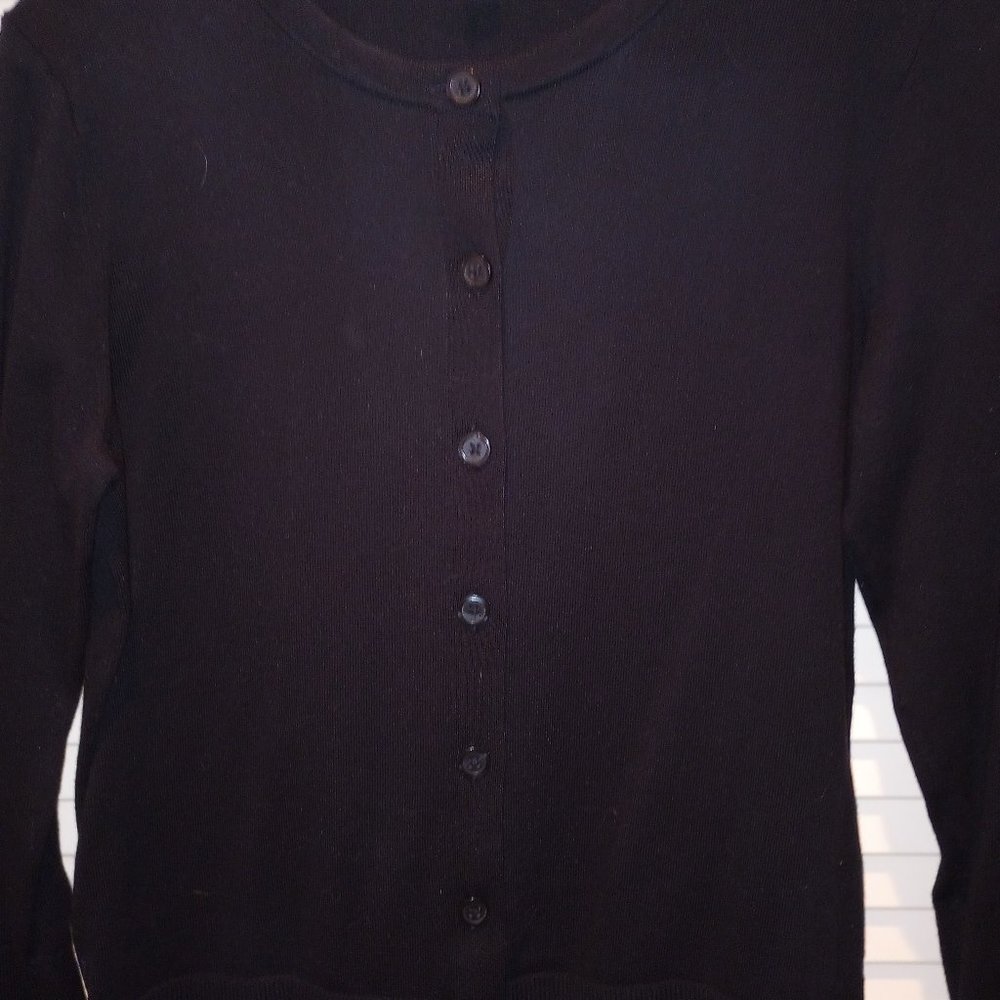 Loft, NWOT black button front crew neck  cardigan sweater medium size